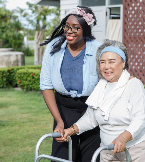 caregiver assisting senior