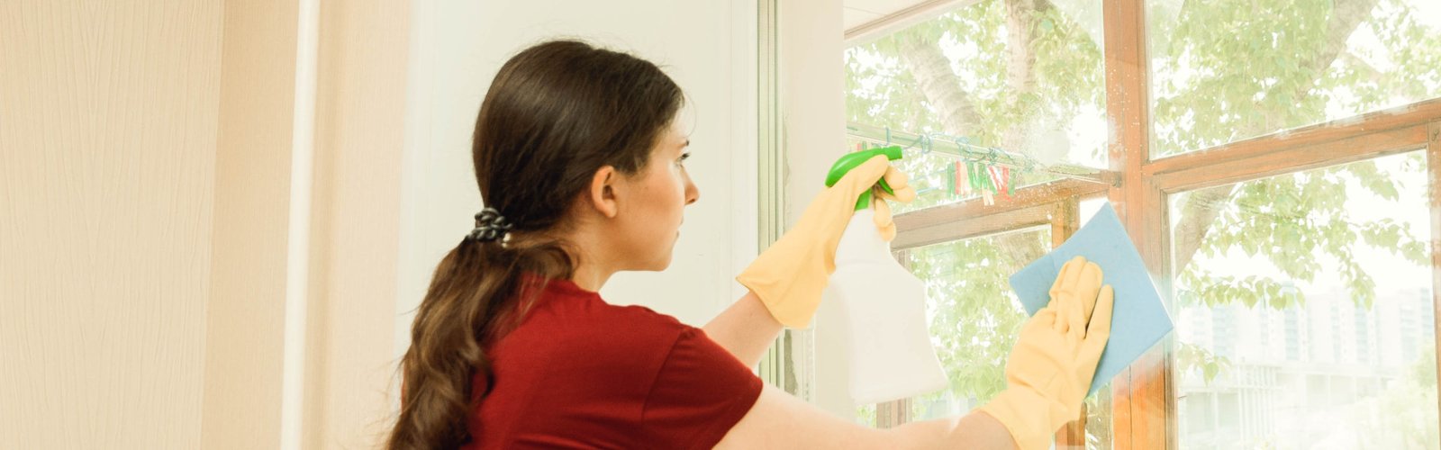 caregiver cleaning windows